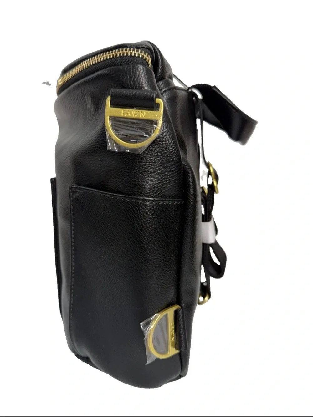 Fawn Design The Mini Black Faux Leather Backpack Diaper Bag Purse with Pockets